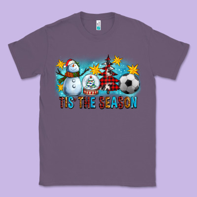 Tis The Season Christmas With Soccer Ball And Snowman Classic Tee Designed By Fadigitalartstudio