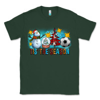 Sports Green Tis The Season Christmas With Soccer Ball And Snowman Classic Tee - FaDigitalArtStudio