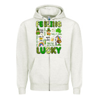 Oatmeal Heather feeling lucky Zipper Hoodie - Artiststas