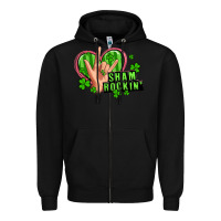 Black shamrockin' rock n roll female hand Zipper Hoodie - Artiststas