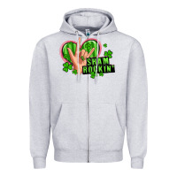 Heather Grey shamrockin' rock n roll female hand Zipper Hoodie - Artiststas