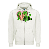 Oatmeal Heather shamrockin' rock n roll female hand Zipper Hoodie - Artiststas