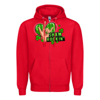 Red shamrockin' rock n roll female hand Zipper Hoodie - Artiststas