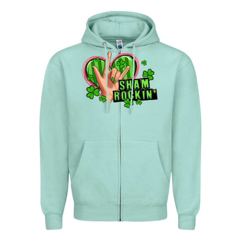 Shamrockin' Rock N Roll Female Hand Zipper Hoodie by Artiststas | Teevron