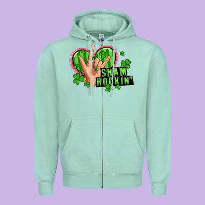 Shamrockin' Rock N Roll Female Hand Zipper Hoodie Designed By Artiststas