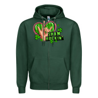 Sports Green shamrockin' rock n roll female hand Zipper Hoodie - Artiststas