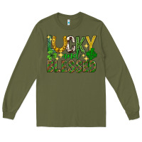 Army Green Lucky and blessed st. patricks day Long Sleeve Tee - Neo Western