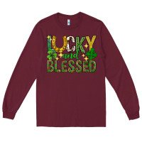 Burgundy Lucky and blessed st. patricks day Long Sleeve Tee - Neo Western
