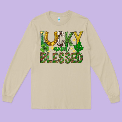 Lucky And Blessed St. Patricks Day Long Sleeve Tee Designed By Neo Western