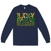 Navy Lucky and blessed st. patricks day Long Sleeve Tee - Neo Western