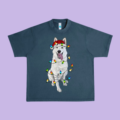 Christmas White Shepherd With Christmas Lights Urban Heavy Tee Designed By Ranaportraitstore