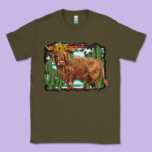 Western Cactus Highland Cow Classic Tee Designed By Barkaloodesign