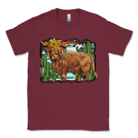 Burgundy western cactus highland cow Classic Tee - BarkalooDesign