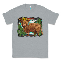 Heather Grey western cactus highland cow Classic Tee - BarkalooDesign