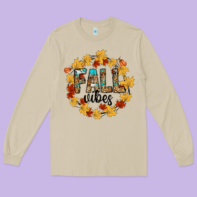 Fall Vibes Long Sleeve Tee Designed By Cowhidedigitalart