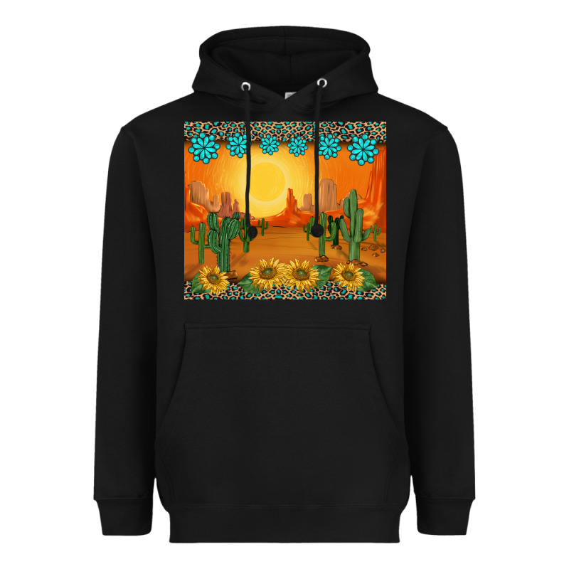 Western Sunset Cactus Sunflowers Gemstones Leopards Heavyweight Hoodie by BarkalooDesign | Teevron