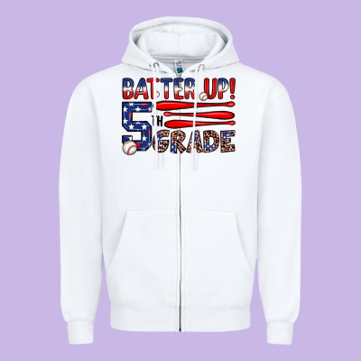 Batter Up 5th Grade Zipper Hoodie Designed By Jahusdesignshop