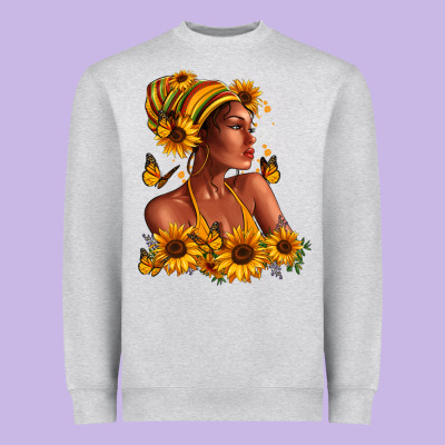 Heavyweight Sweatshirt Afro American woman sunflowers