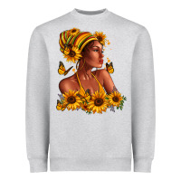 Heather Grey Afro American woman sunflowers Heavyweight Sweatshirt - RanaPortraitStore