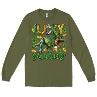 Army Green Lucky saurus st.patricks day Long Sleeve Tee - Neo Western