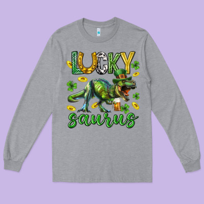 Lucky Saurus St.patricks Day Long Sleeve Tee Designed By Neo Western