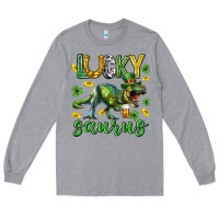Heather Grey Lucky saurus st.patricks day Long Sleeve Tee - Neo Western