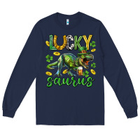 Navy Lucky saurus st.patricks day Long Sleeve Tee - Neo Western