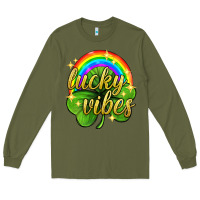 Army Green Lucky vibes st. patricks day Long Sleeve Tee - Neo Western