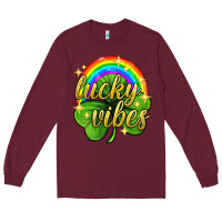 Burgundy Lucky vibes st. patricks day Long Sleeve Tee - Neo Western