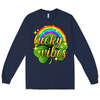 Navy Lucky vibes st. patricks day Long Sleeve Tee - Neo Western