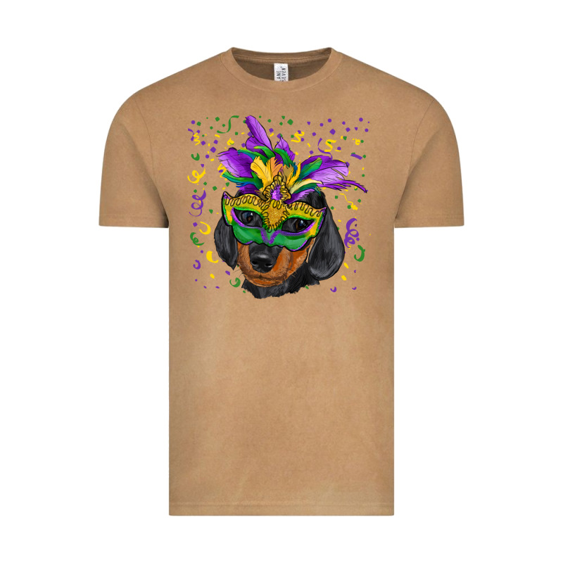 Mardi Gras Mask Dachshund Puppy Vintage Tee by RanaPortraitStore | Teevron