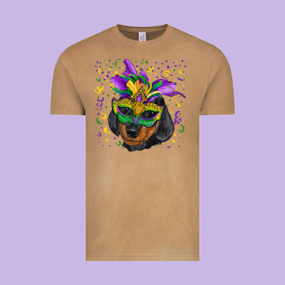 Vintage Tee mardi gras mask dachshund puppy