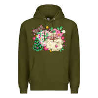 Army Green pink santa and disco ball with christmas tree Premium Hoodie - MaliasSmallBusiness