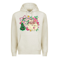 Oatmeal Heather pink santa and disco ball with christmas tree Premium Hoodie - MaliasSmallBusiness