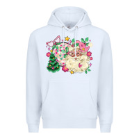 White pink santa and disco ball with christmas tree Premium Hoodie - MaliasSmallBusiness