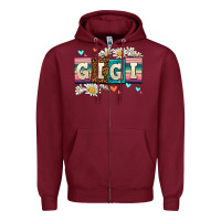 Burgundy daisy gıgı Zipper Hoodie - AdoDesignShop