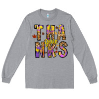 Heather Grey give thanks Long Sleeve Tee - CowhideDigitalArt