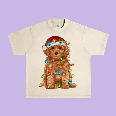 Toy Poodle With Christmas Lights Urban Heavy Tee Designed By Ranaportraitstore