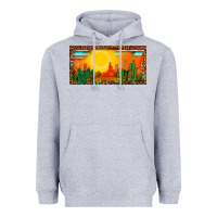 Heather Grey western  sunset cactus leopard serape   license plate template Heavyweight Hoodie - BarkalooDesign