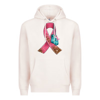 Pale Pink cancer ribbon and boxing gloves Premium Hoodie - AdoDesignShop