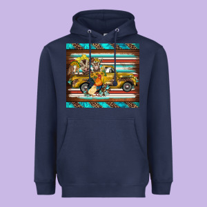 Western Truck Farm Animals Serape Leopard Turquoise's Heavyweight Hoodie Designed By Barkaloodesign