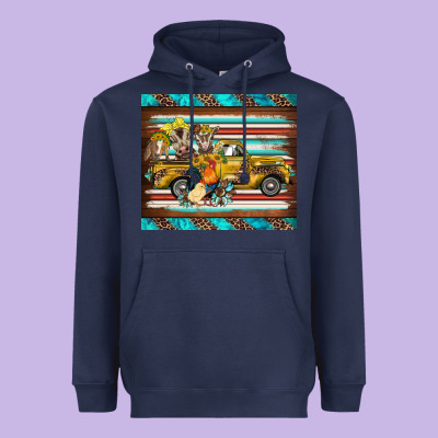 Western Truck Farm Animals Serape Leopard Turquoise's Heavyweight Hoodie Designed By Barkaloodesign