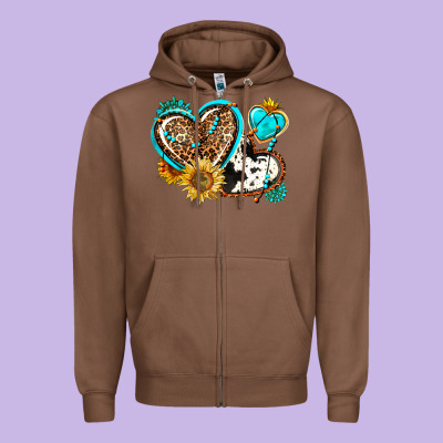 Western Leopard Pride  Hearts Zipper Hoodie Designed By Adodesignshop
