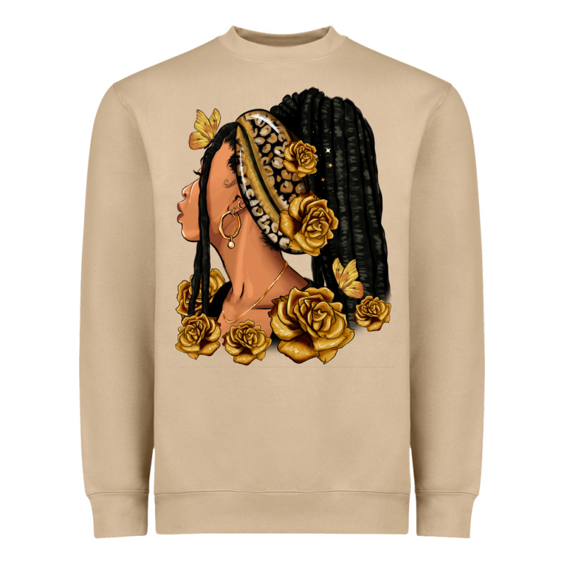 Gold Roses Afro Woman Heavyweight Sweatshirt by RanaPortraitStore | Teevron
