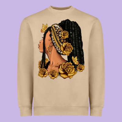 Heavyweight Sweatshirt Gold roses afro woman