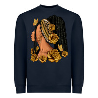 Navy Gold roses afro woman Heavyweight Sweatshirt - RanaPortraitStore