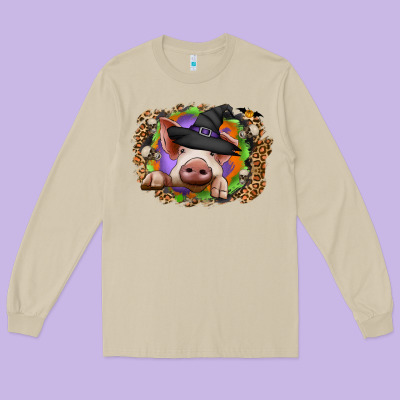 Halloween Pig Long Sleeve Tee Designed By Cowhidedigitalart
