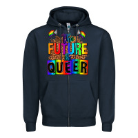 Navy the fuuture is queer Zipper Hoodie - AdoDesignShop