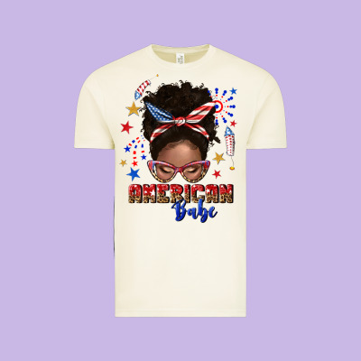 Vintage Tee American babe afro messy bun