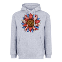 Heather Grey American Flag Sunflower Heavyweight Hoodie - LillyAllenDesigns